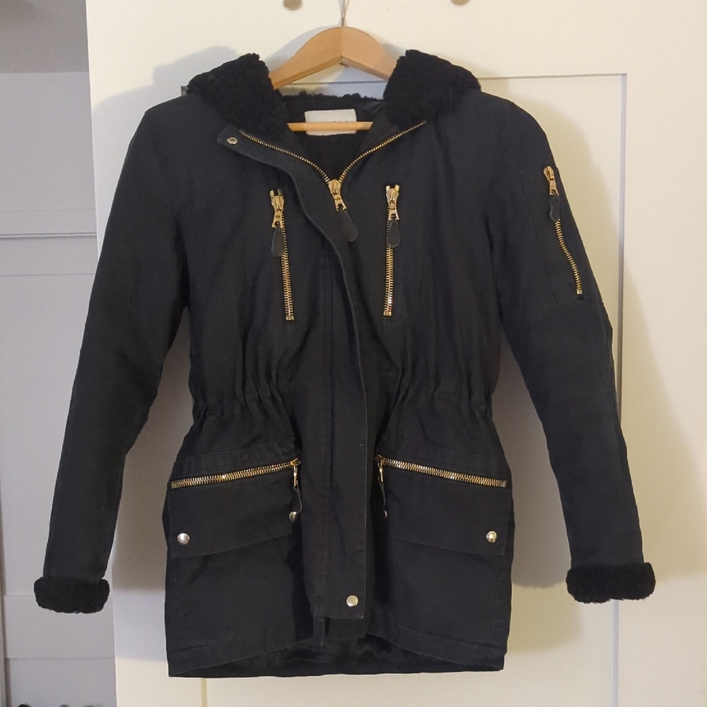 Sandro: Chic Black Coat with Gold Accents